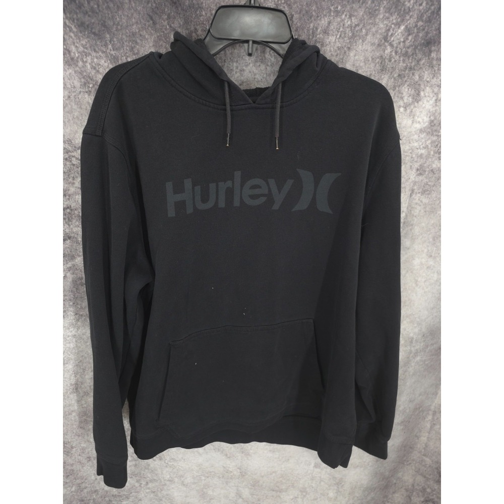 Hurley Hoodie Men 2XL Black Pullover Fleece Hooded Sweatshirt Beach Surf Skater*